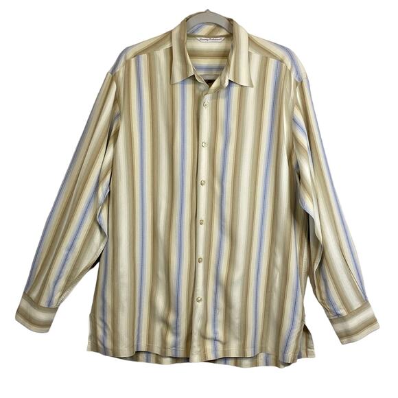 Tommy Bahama Striped 100% Silk Button Up Shirt Men Sz L Long Sleeve Dress Casual - Picture 2 of 12
